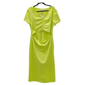 Mango Green MNG Midi Short Sleeve Cutout Dress Size‎ 14